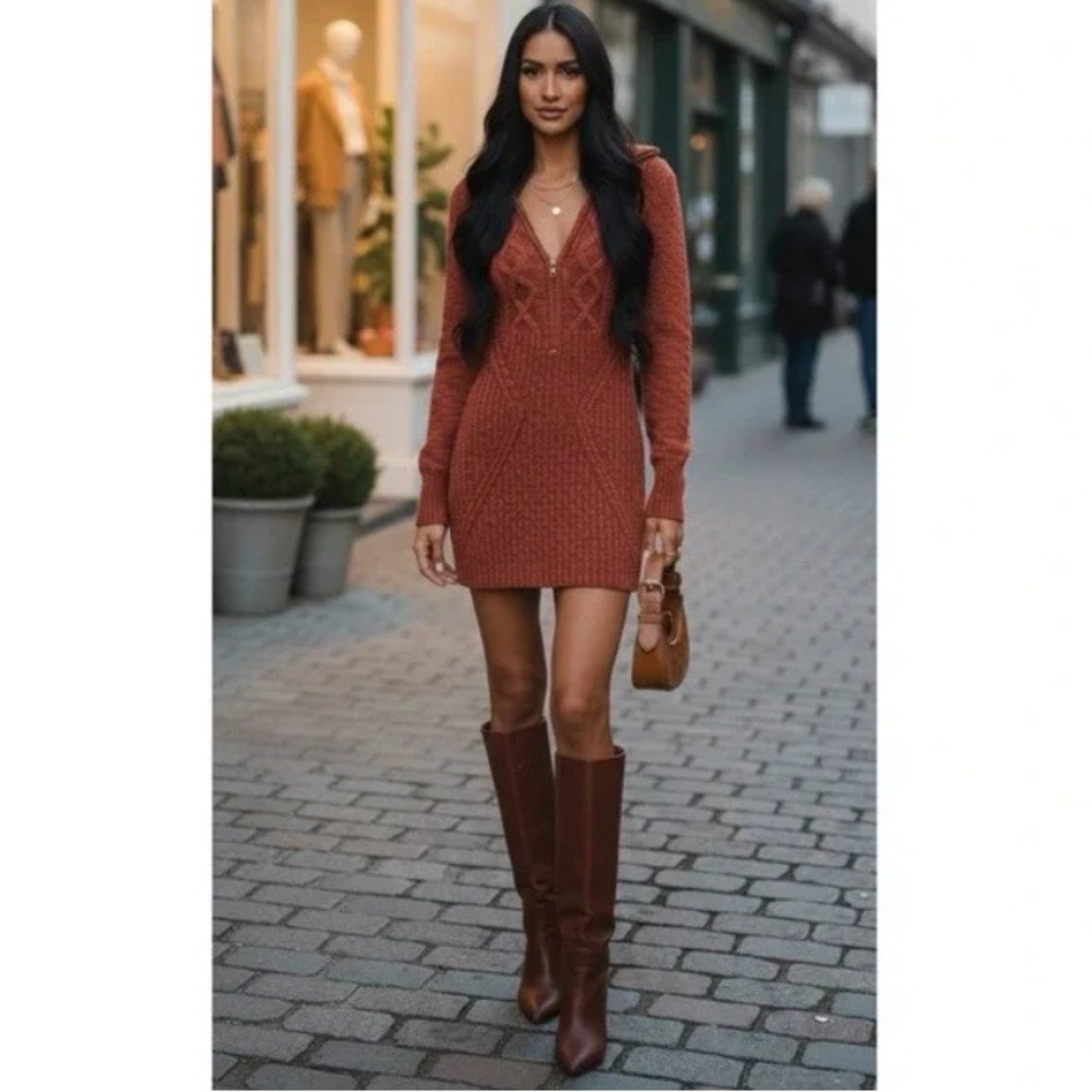 Free People Rust Cable Knit Mini Dress
